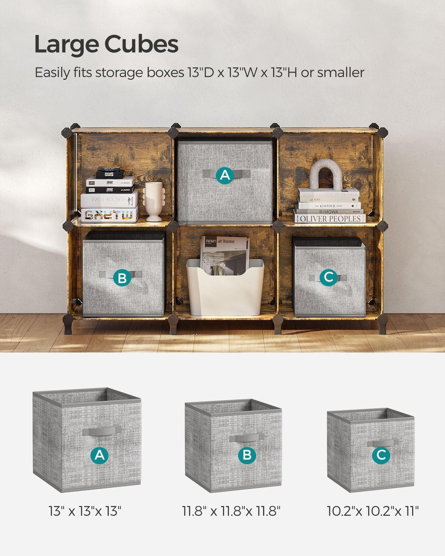 Large 6 Cube Storage Organizer Rustic Brown FredCo