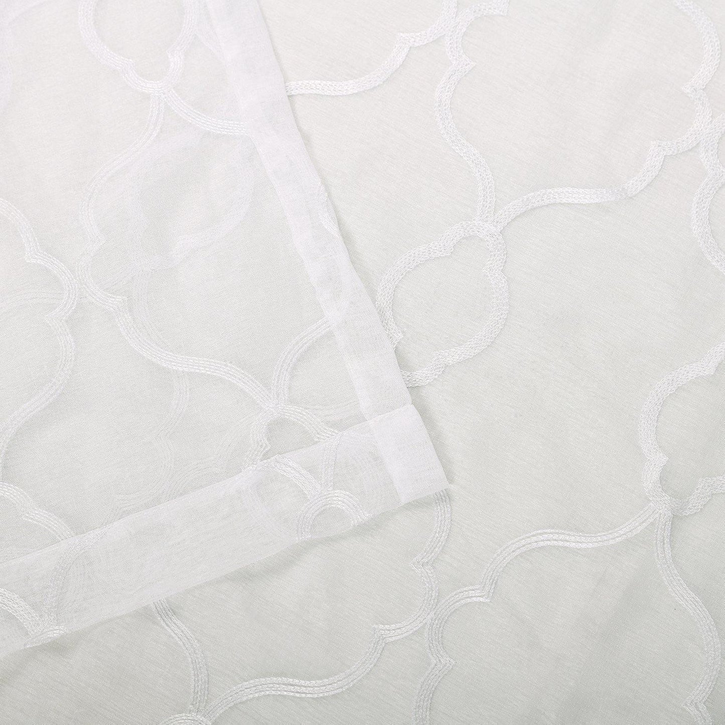 Lattice Embroidered Soft Diffused Light Airy Sheer Curtain Set FredCo