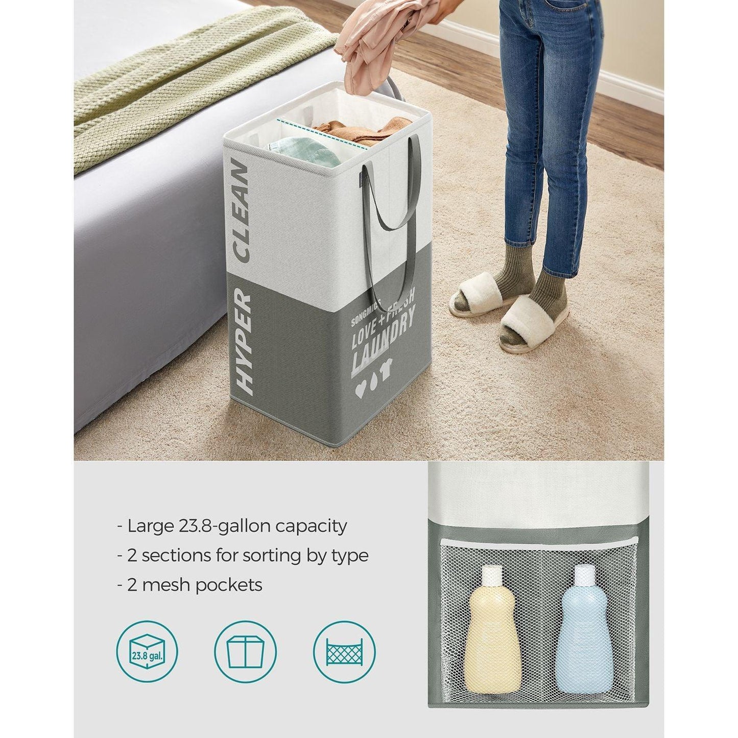 Laundry Basket with 2 Compartments Dark Gray FredCo