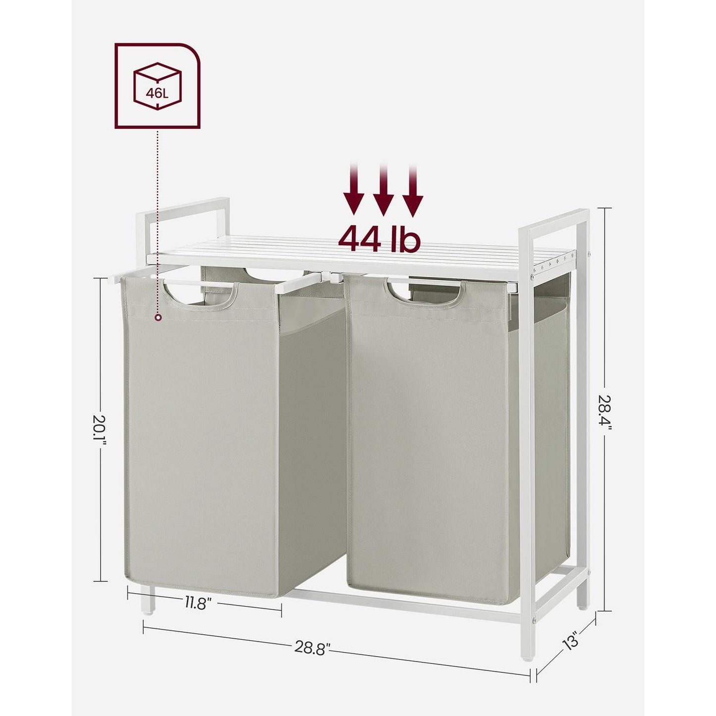 Laundry Hamper with 2 Sections White FredCo