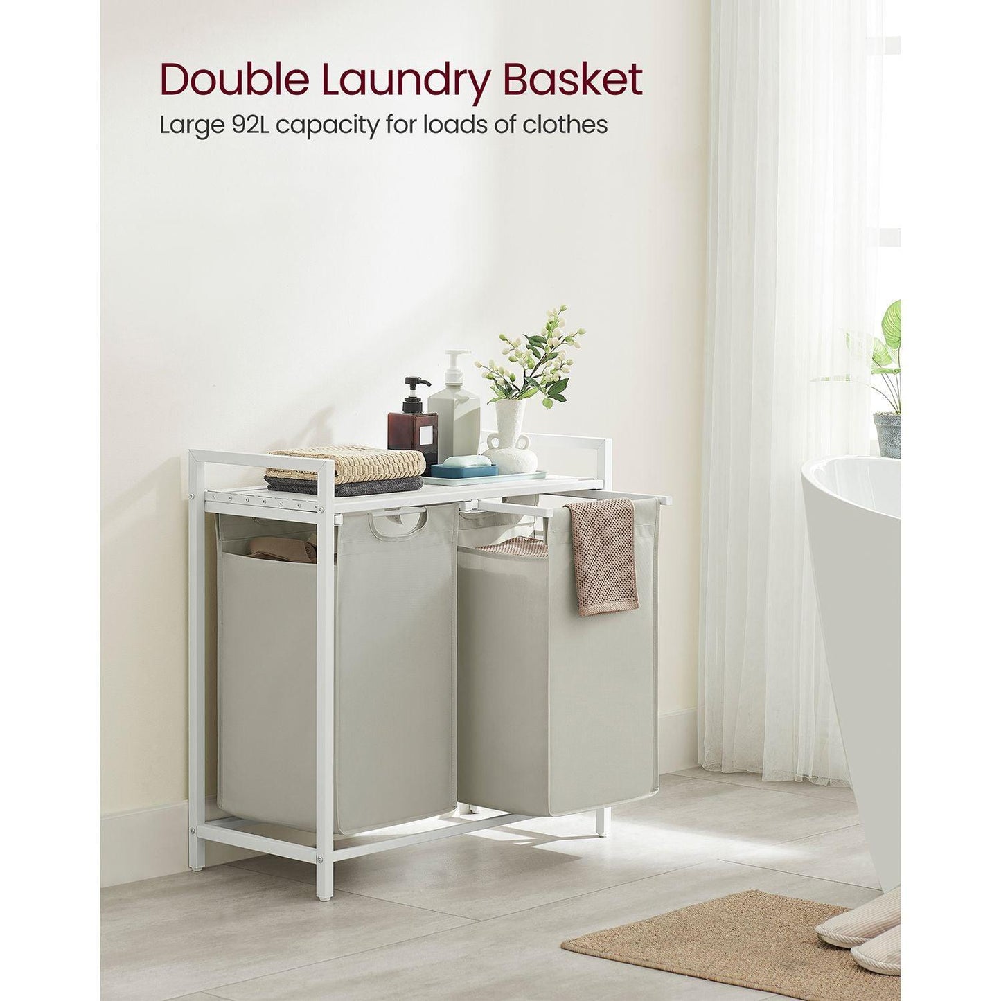 Laundry Hamper with 2 Sections White FredCo