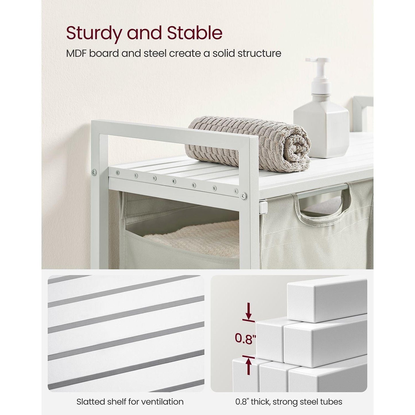 Laundry Hamper with 2 Sections White FredCo
