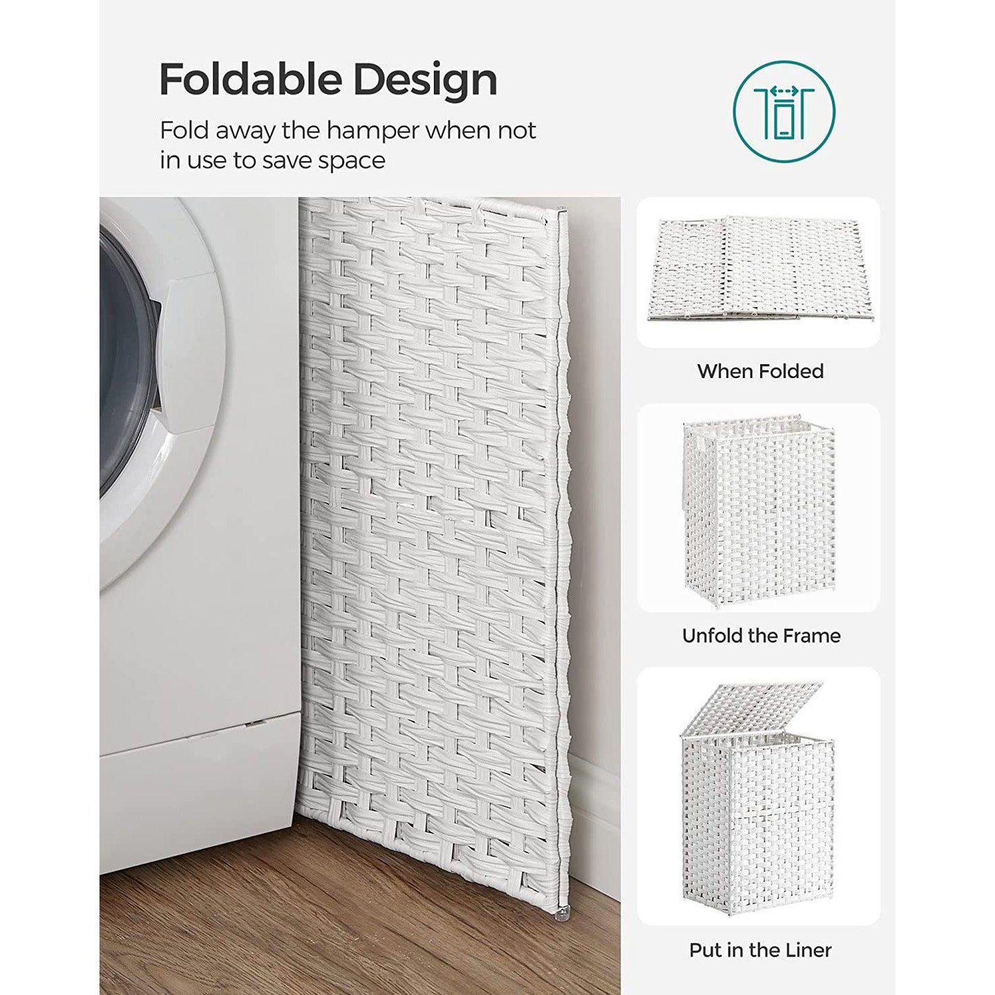 Laundry Hamper with Lid White FredCo
