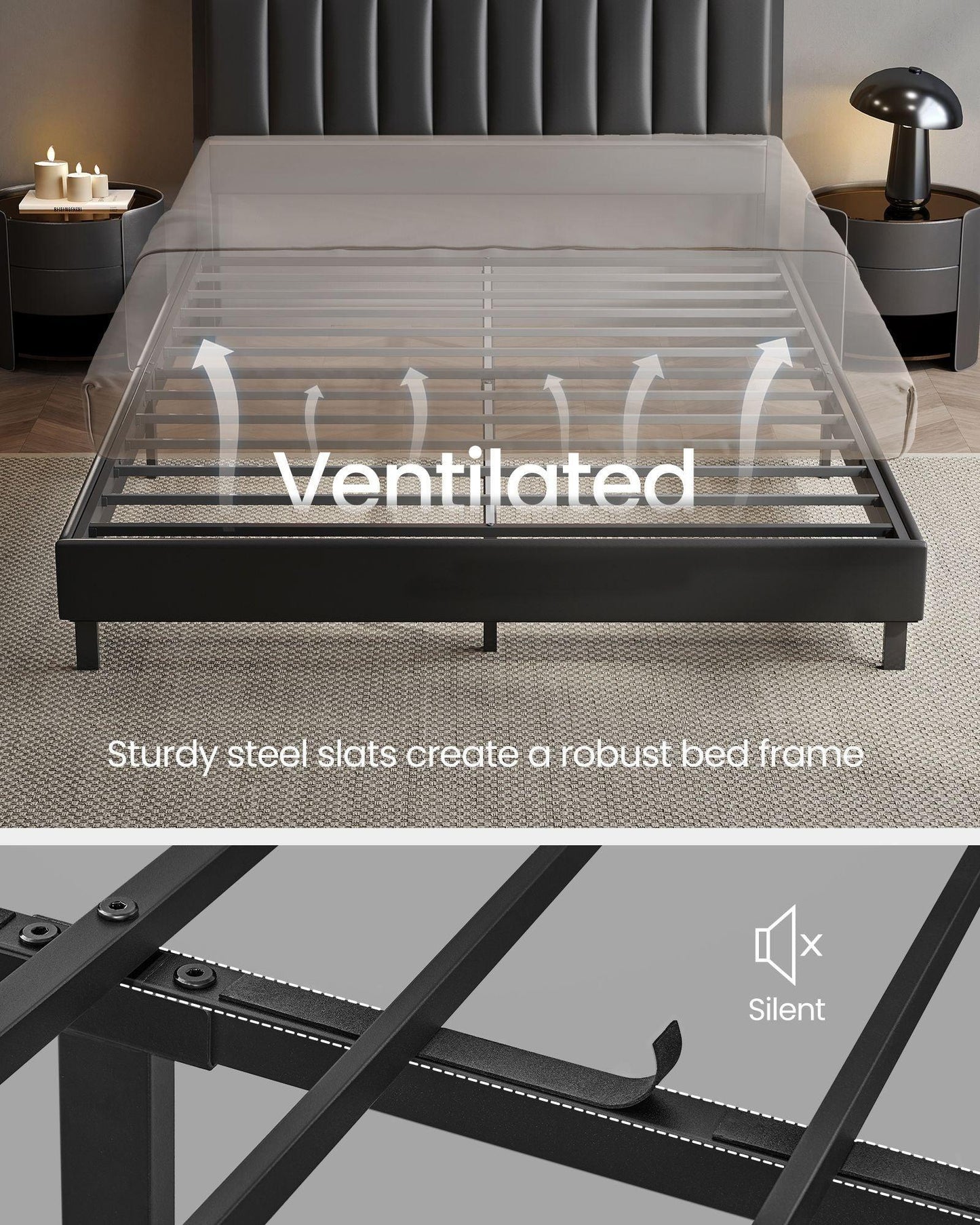 LED Bed Frame Queen Size, Storage Headboard and Charging Station FredCo