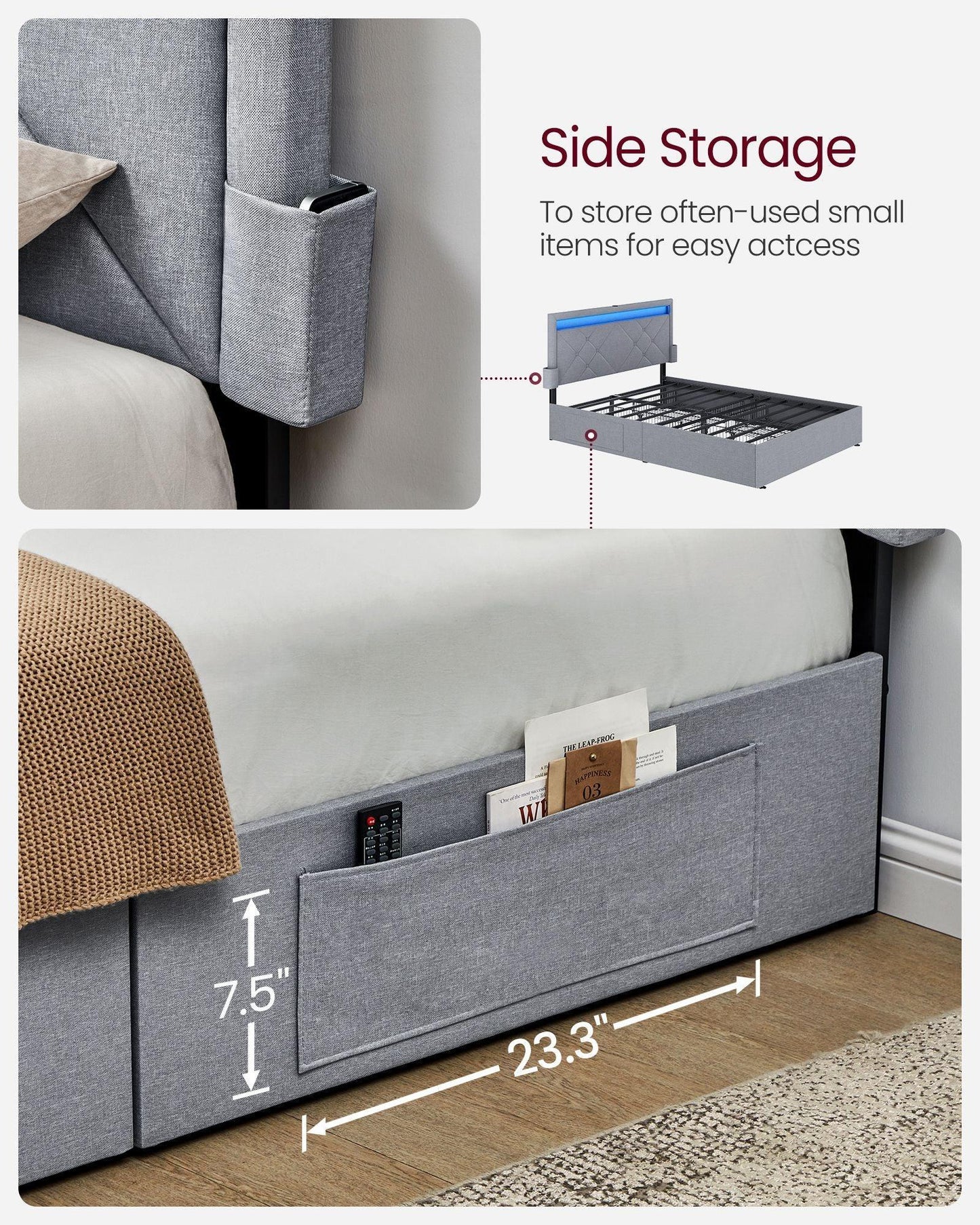 LED Bed Frame Queen Size with Headboard and 4 Drawers FredCo