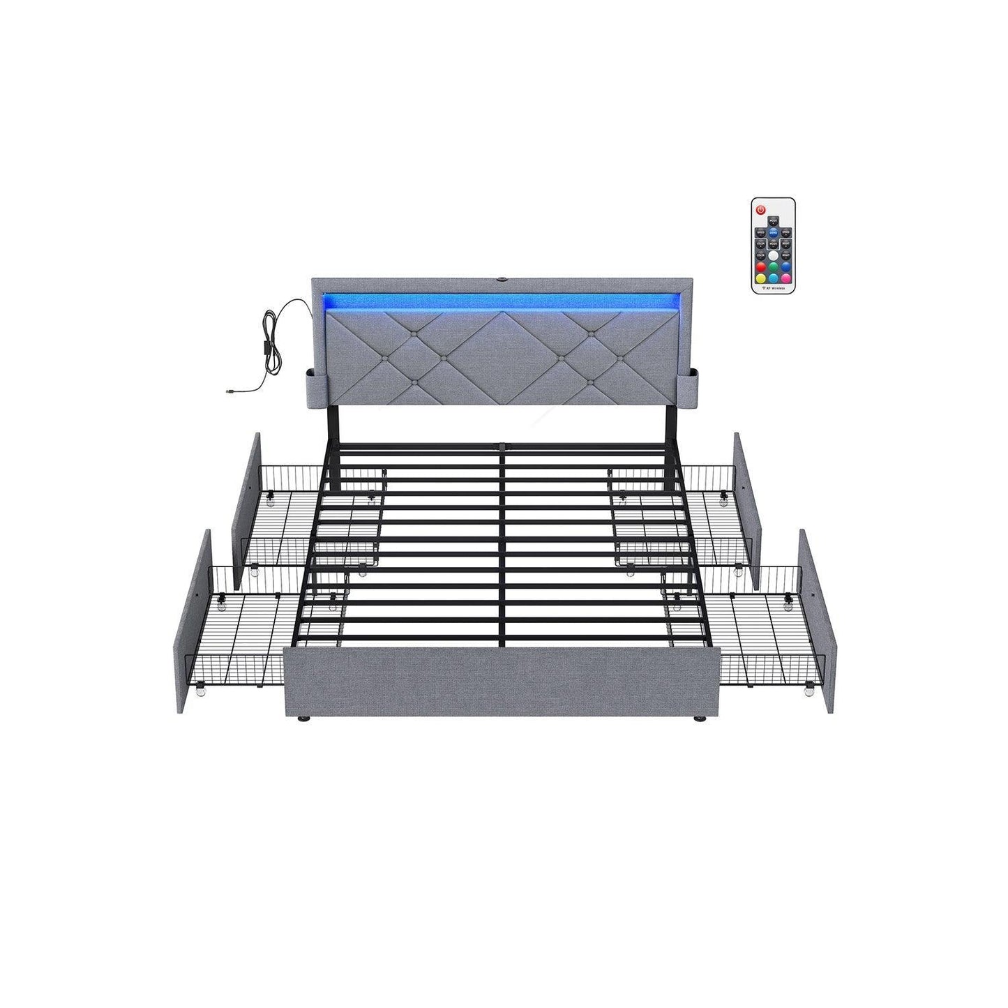 LED Bed Frame Queen Size with Headboard and 4 Drawers FredCo