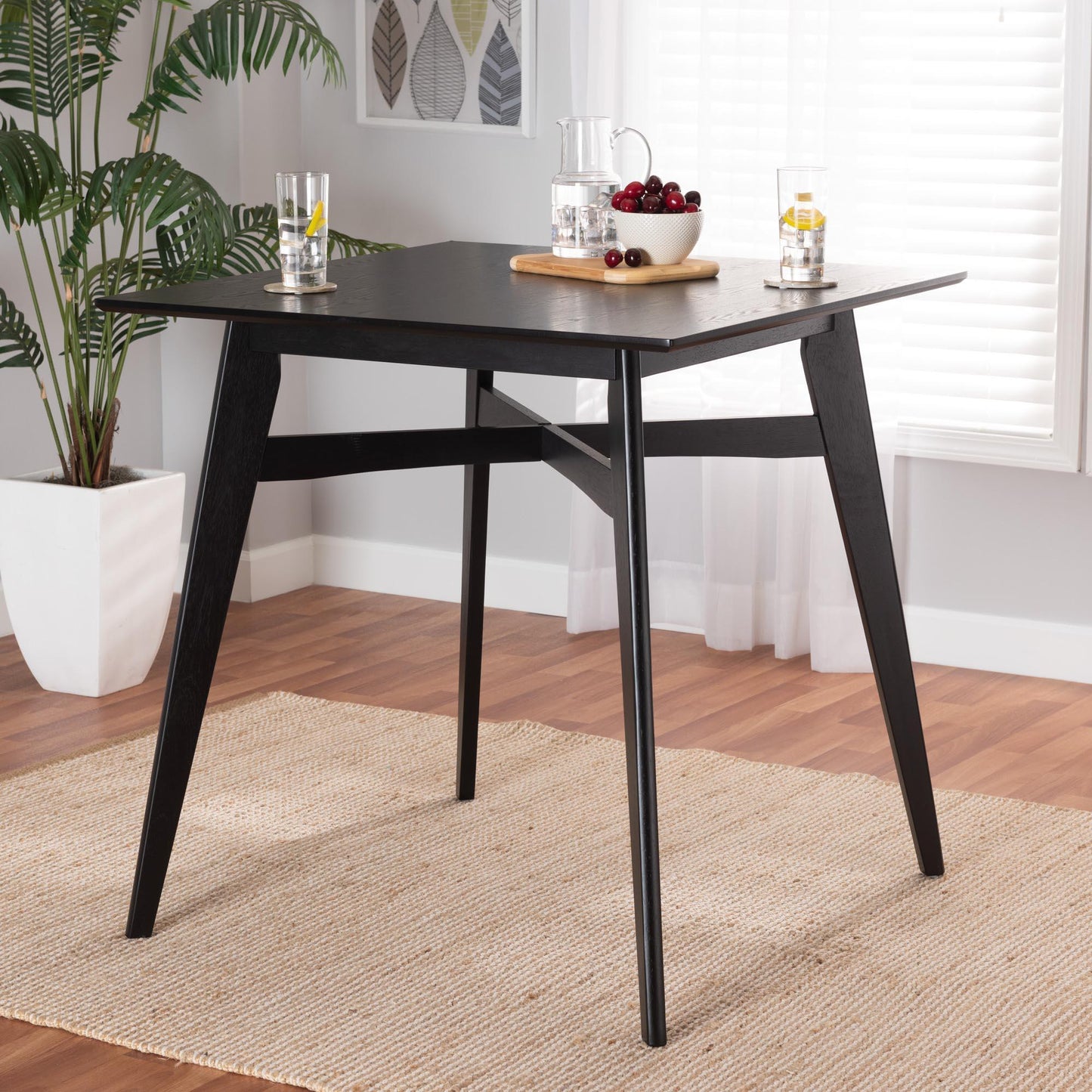 Leena Mid-Century Modern Black Finished Wood Counter Height Pub Table FredCo