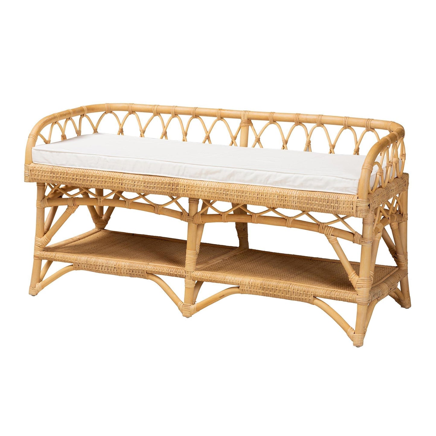 Leryn Modern Bohemian Natural Brown Rattan Bench FredCo