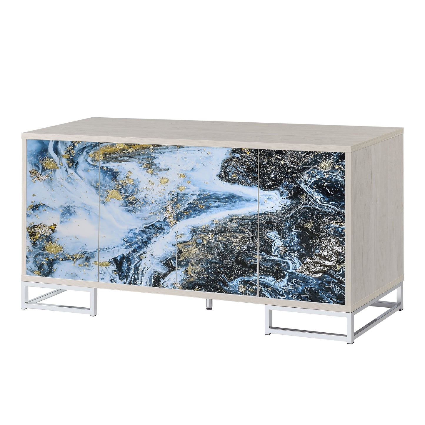 Liam Blue Marble Paint & Chrome Finish Console Cabinet FredCo