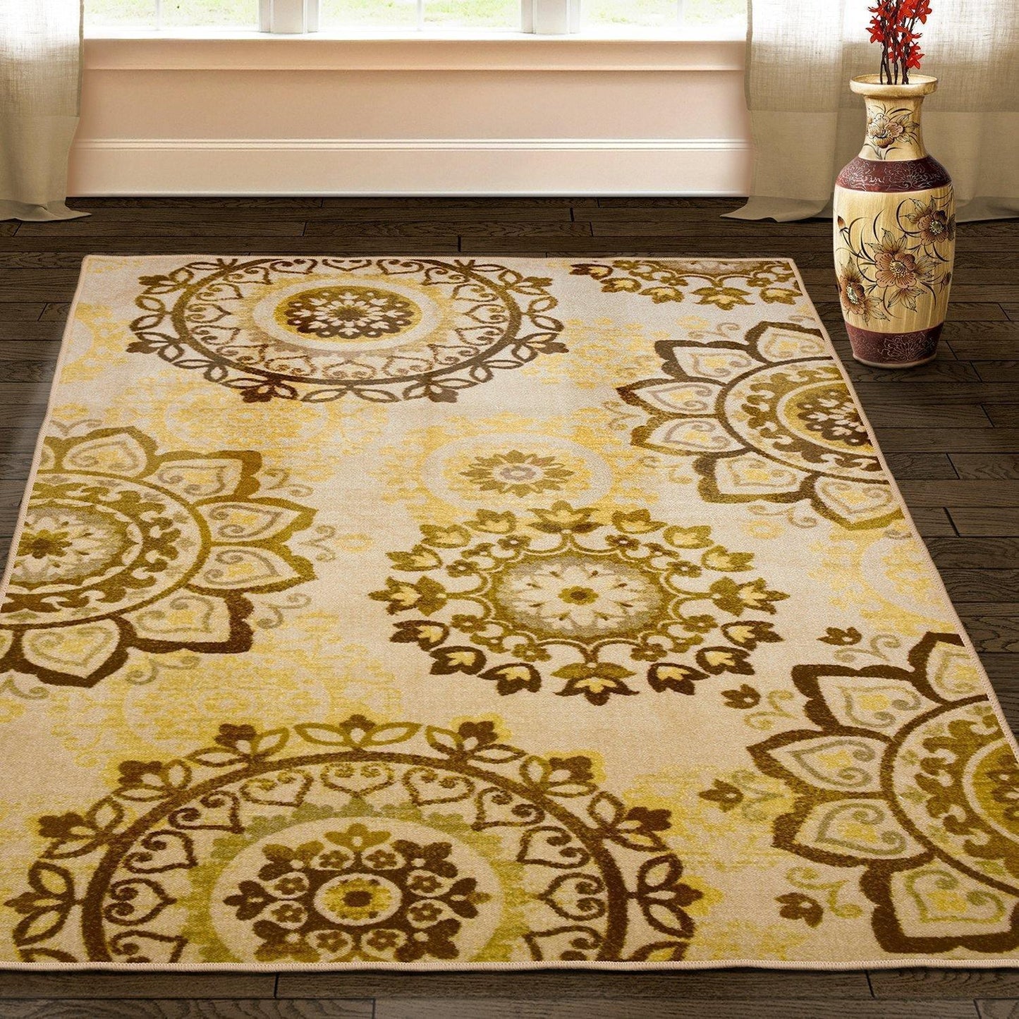 Liena Non-Slip Foldable Traditional Medallion Rug FredCo