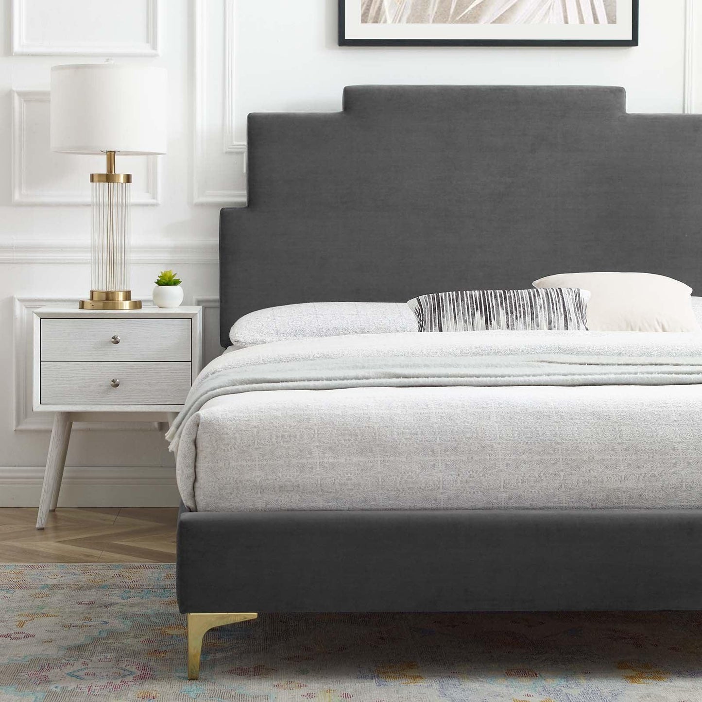 Lindsey Performance Velvet Full Platform Bed, MOD-6901 FredCo