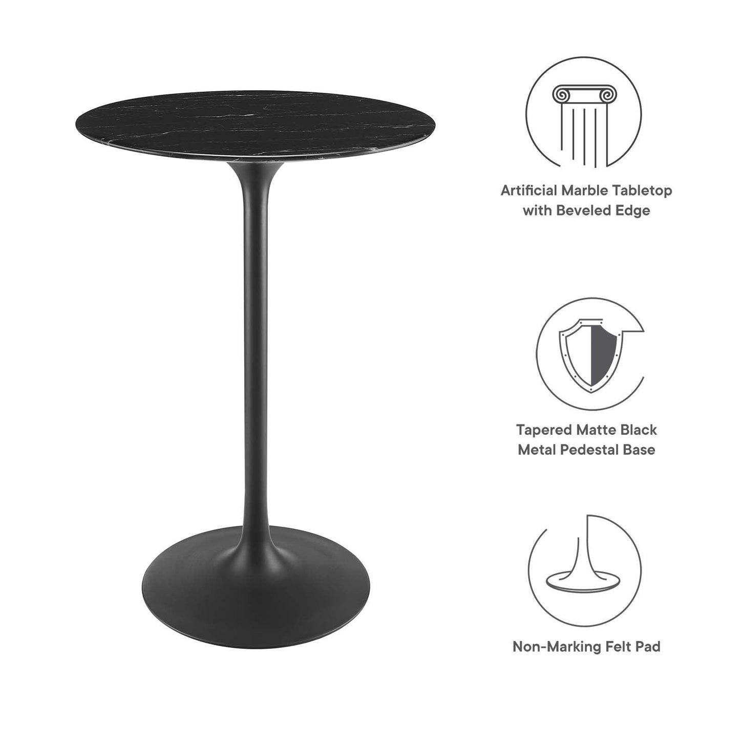 Lippa 28" Round Artificial Marble Bar Table, EEI-4892 FredCo