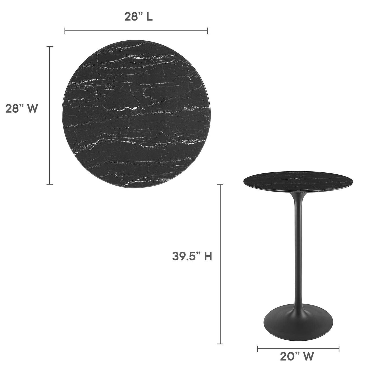 Lippa 28" Round Artificial Marble Bar Table, EEI-4892 FredCo
