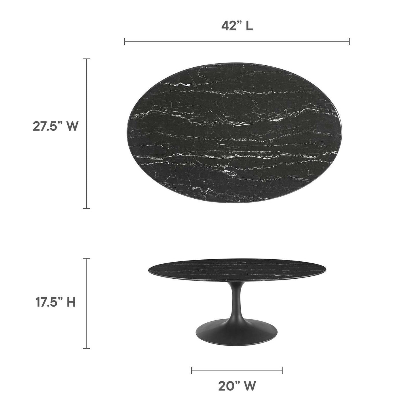 Lippa 42" Oval Artificial Marble Coffee Table, EEI-4885 FredCo