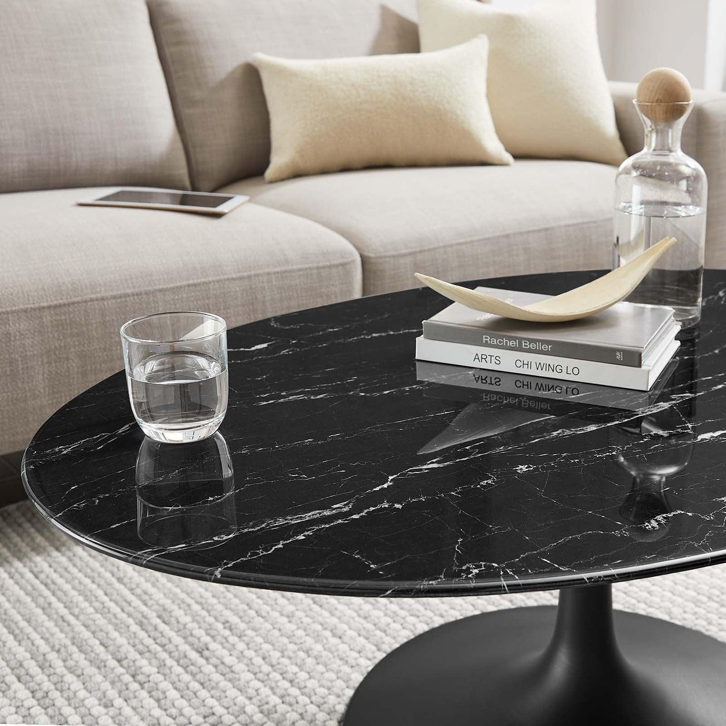 Lippa 42" Oval Artificial Marble Coffee Table, EEI-4885 FredCo