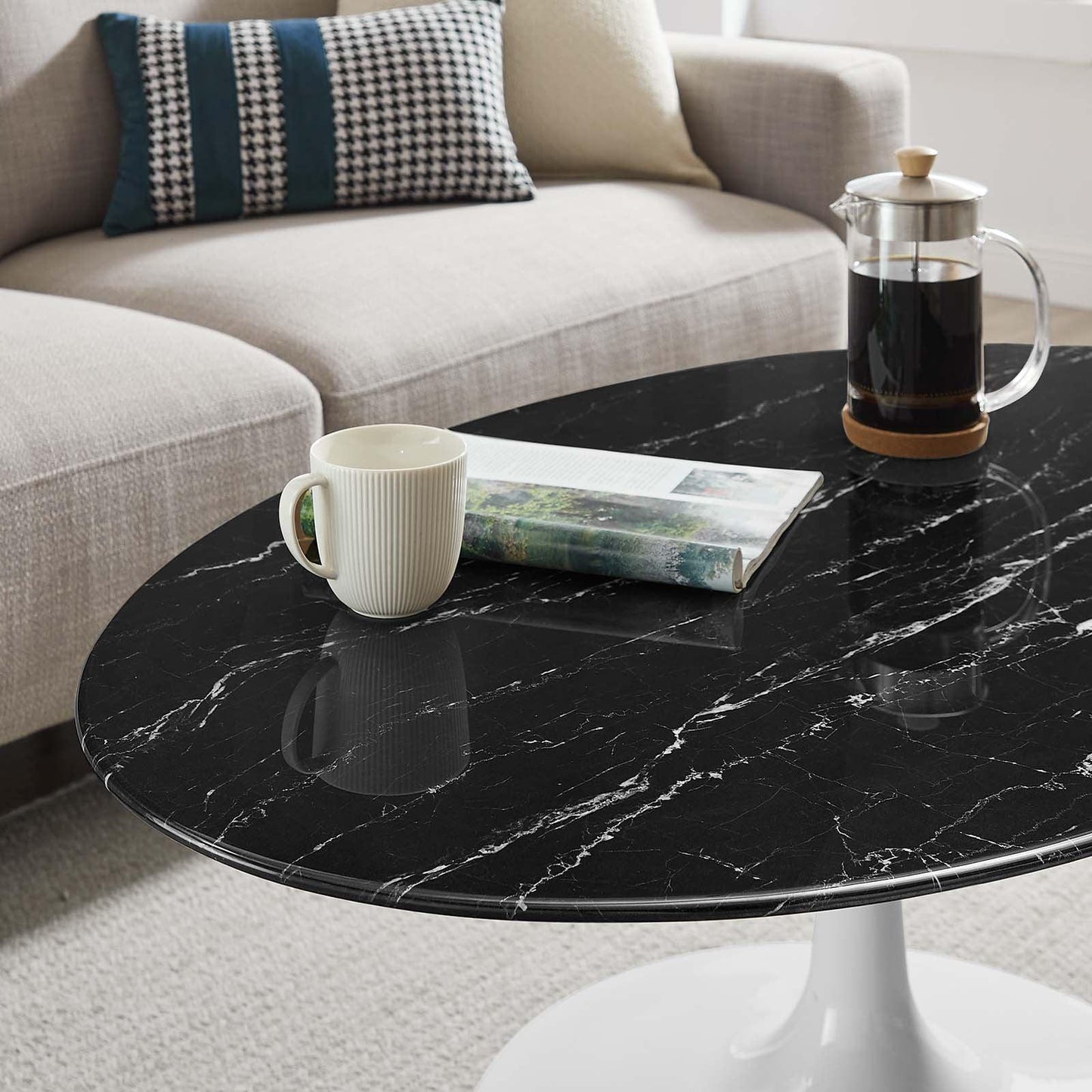 Lippa 42" Oval Artificial Marble Coffee Table, EEI-5192 FredCo