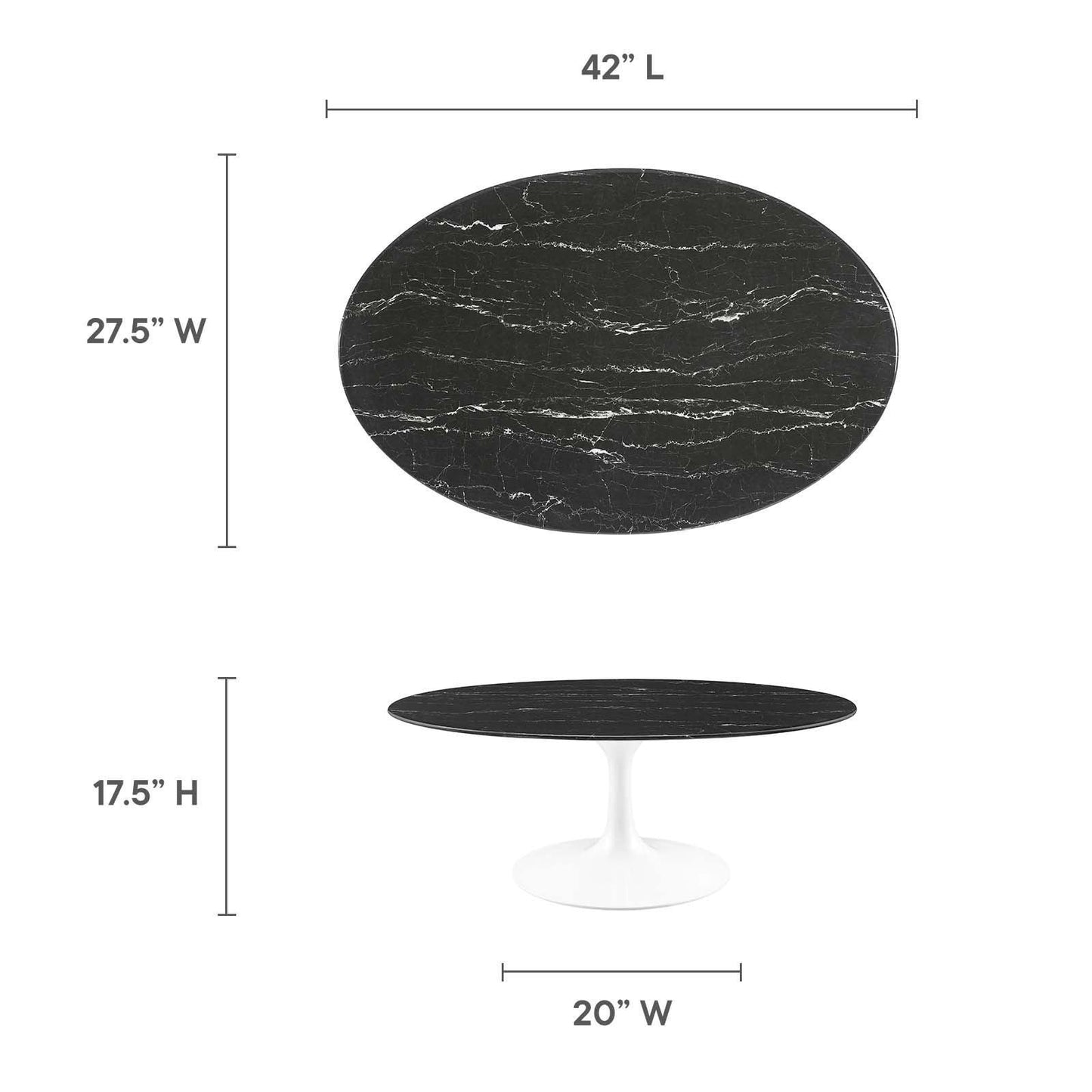 Lippa 42" Oval Artificial Marble Coffee Table, EEI-5192 FredCo