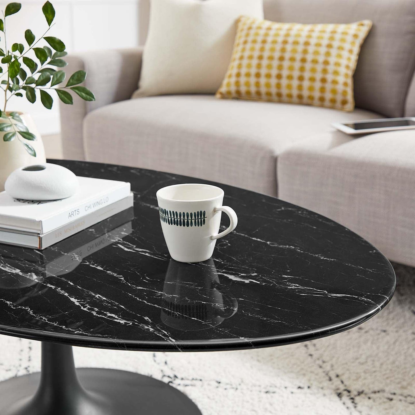 Lippa 48" Oval Artificial Marble Coffee Table, EEI-4886 FredCo