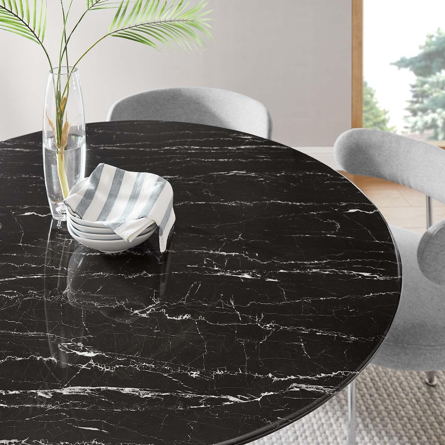 Lippa 48" Round Artificial Marble Dining Table, EEI-5182 FredCo