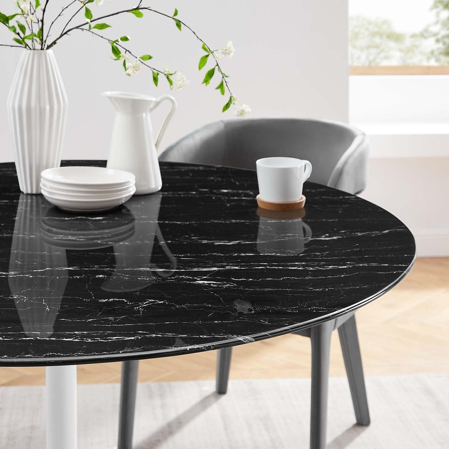 Lippa 54" Round Artificial Marble Dining Table, EEI-5183 FredCo