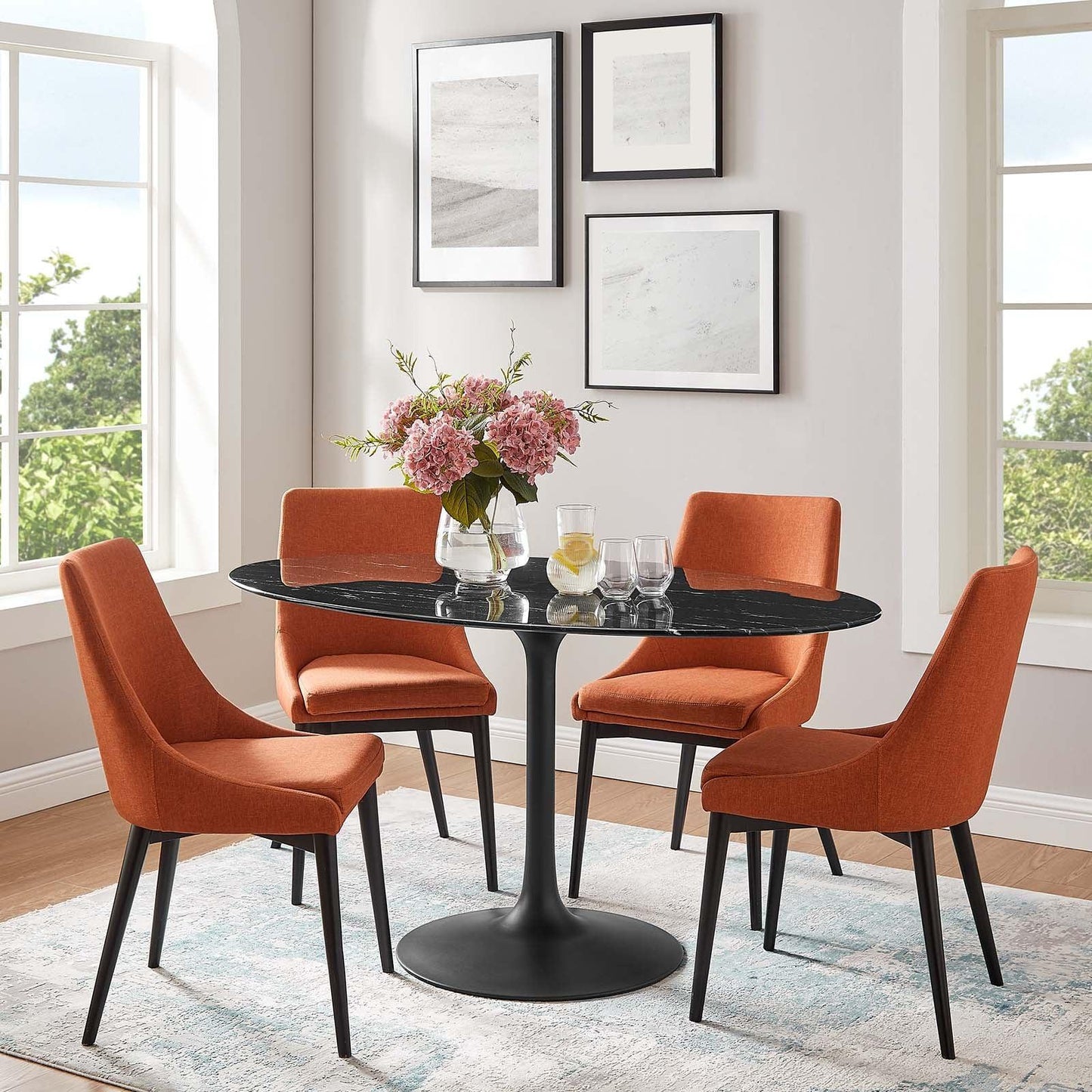 Lippa 60" Oval Artificial Marble Dining Table, EEI-4881 FredCo