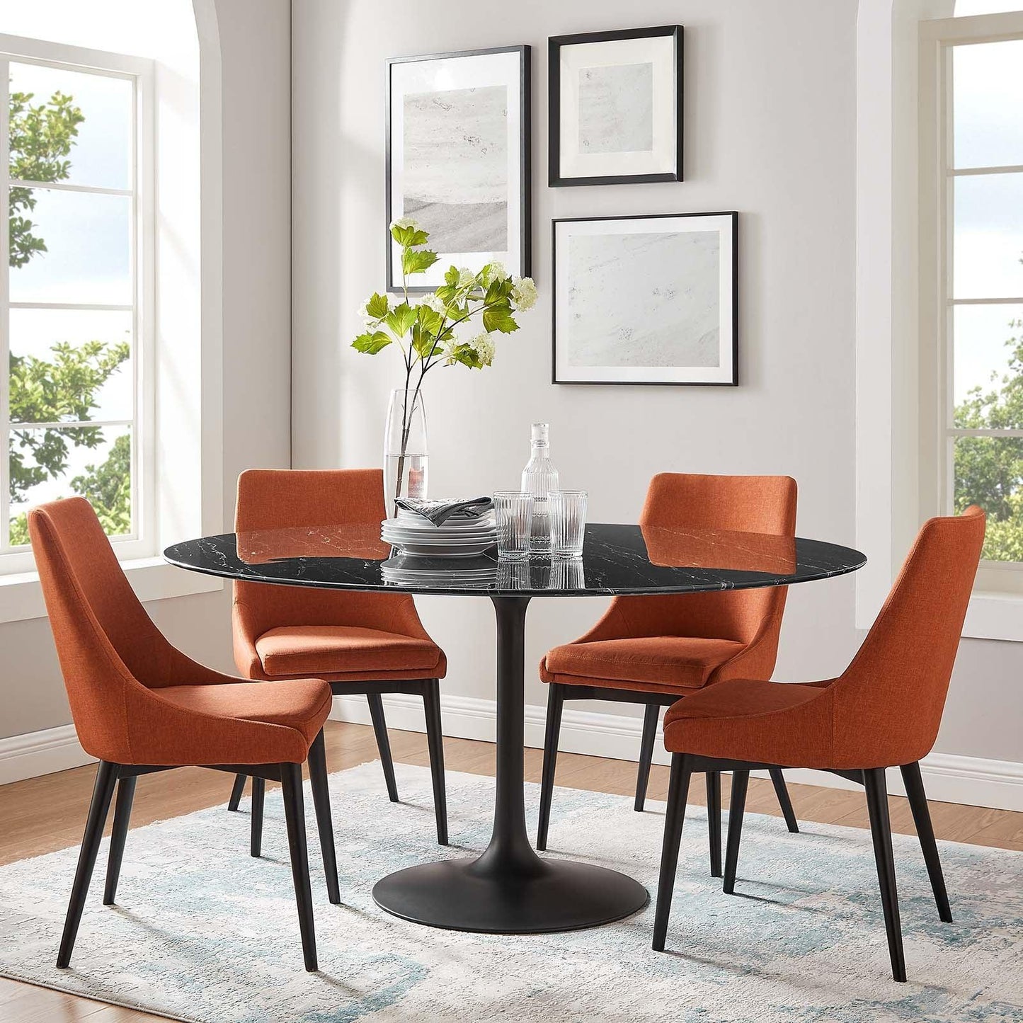 Lippa 60" Round Artificial Marble Dining Table, EEI-4879 FredCo