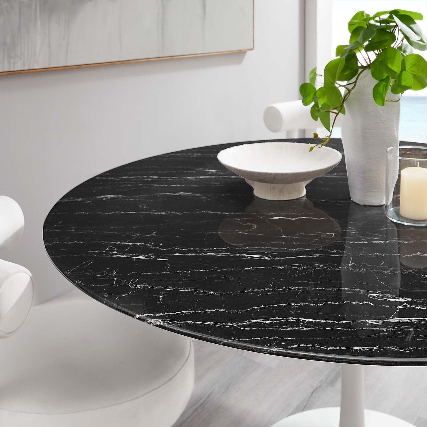 Lippa 60" Round Artificial Marble Dining Table, EEI-5184 FredCo