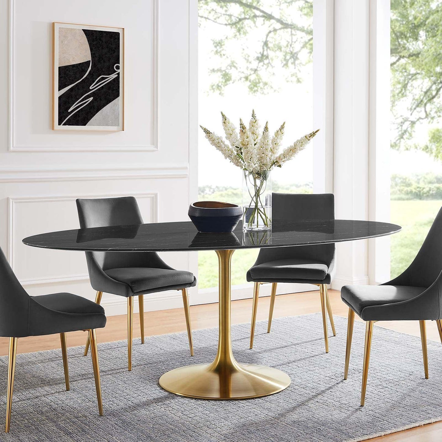 Lippa 78" Oval Artificial Marble Dining Table, EEI-5528 FredCo