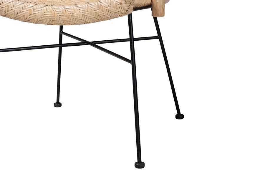 Lisa Modern Bohemian Natural Brown Rattan and Black Metal 5-Piece Dining Set FredCo