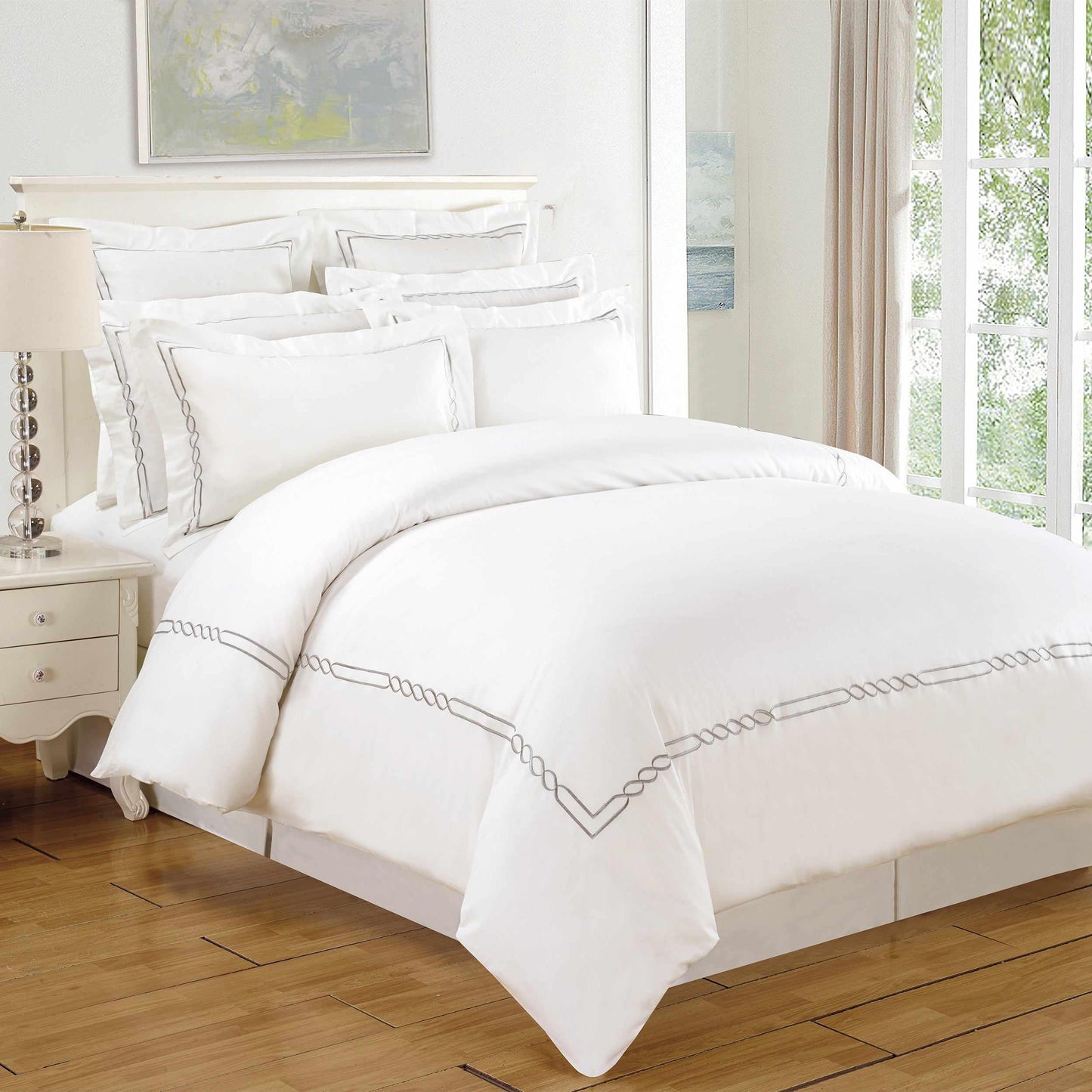 Lorenz 100% Cotton Embroidered Duvet Cover and Pillow Sham Set FredCo