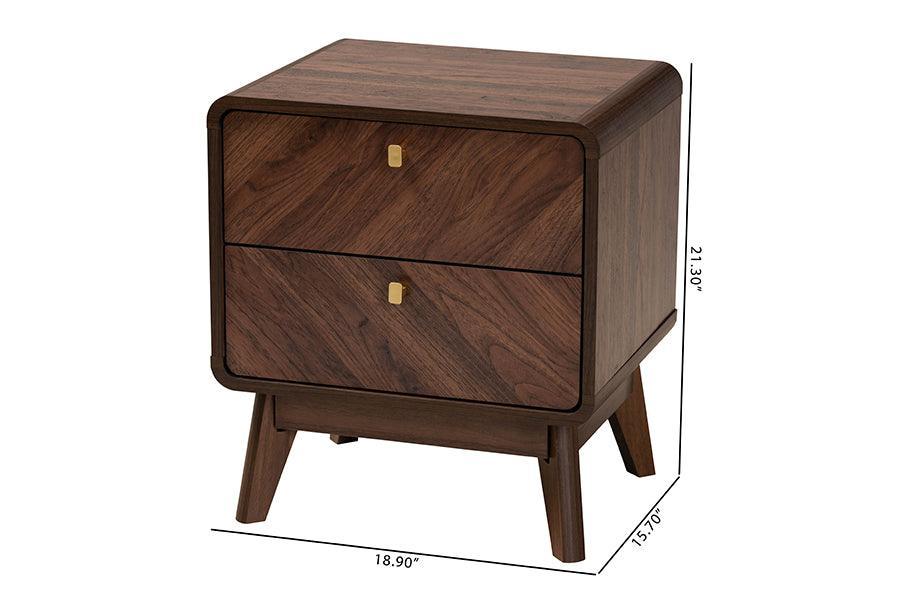 Markell Mid-Century Transitional Walnut Brown Finished Wood 2-Drawer Nightstand FredCo