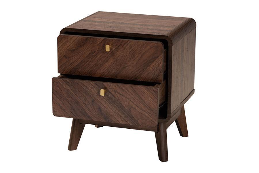 Markell Mid-Century Transitional Walnut Brown Finished Wood 2-Drawer Nightstand FredCo