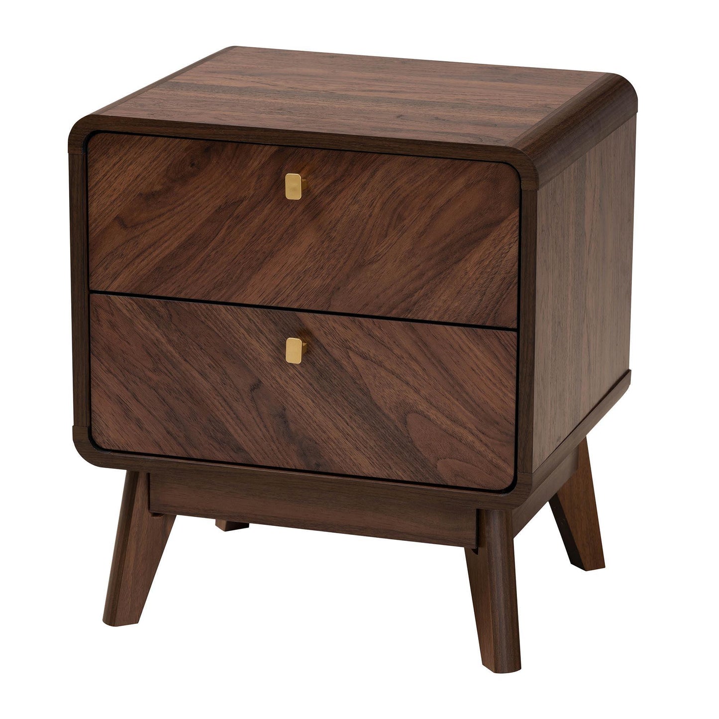 Markell Mid-Century Transitional Walnut Brown Finished Wood 2-Drawer Nightstand FredCo