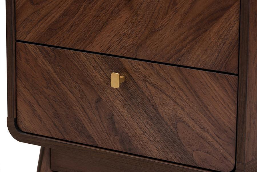Markell Mid-Century Transitional Walnut Brown Finished Wood 2-Drawer Nightstand FredCo