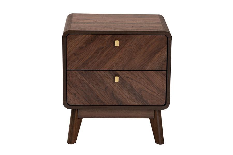 Markell Mid-Century Transitional Walnut Brown Finished Wood 2-Drawer Nightstand FredCo