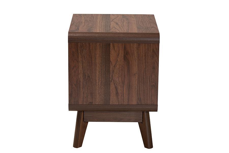 Markell Mid-Century Transitional Walnut Brown Finished Wood 2-Drawer Nightstand FredCo