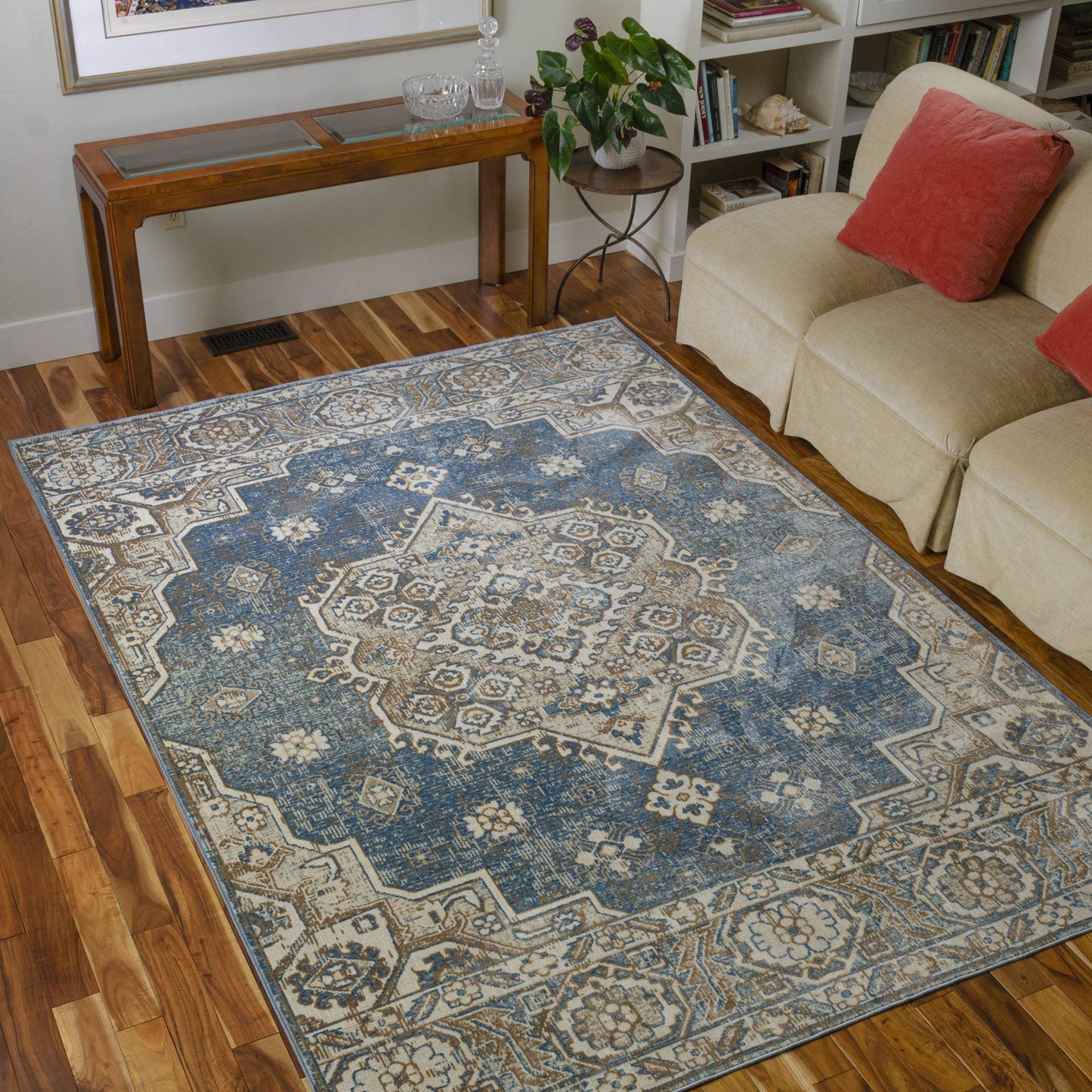 Merriti Vintage Floral Medallion Indoor Area Rug FredCo
