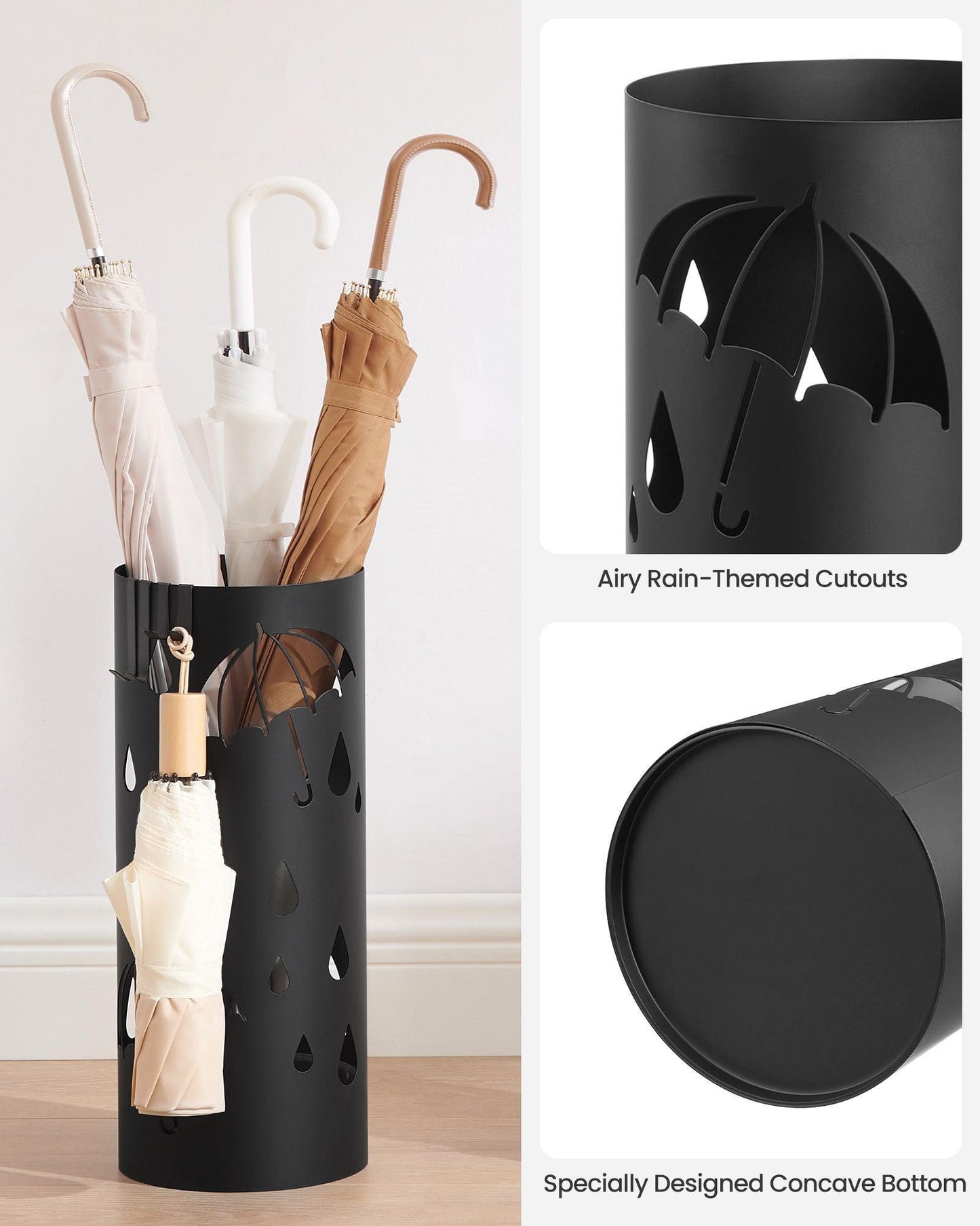 Metal Umbrella Stand with Water Tray and 4 Hooks FredCo