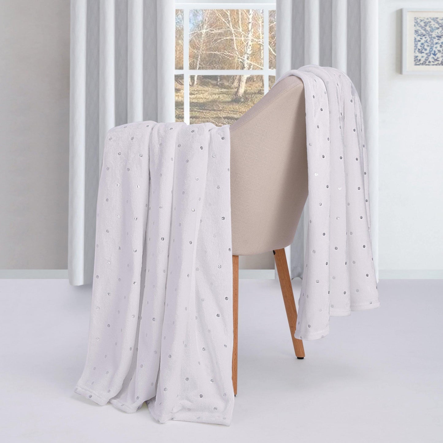 Metallic Polka Dot Print Fleece Throw Blanket FredCo