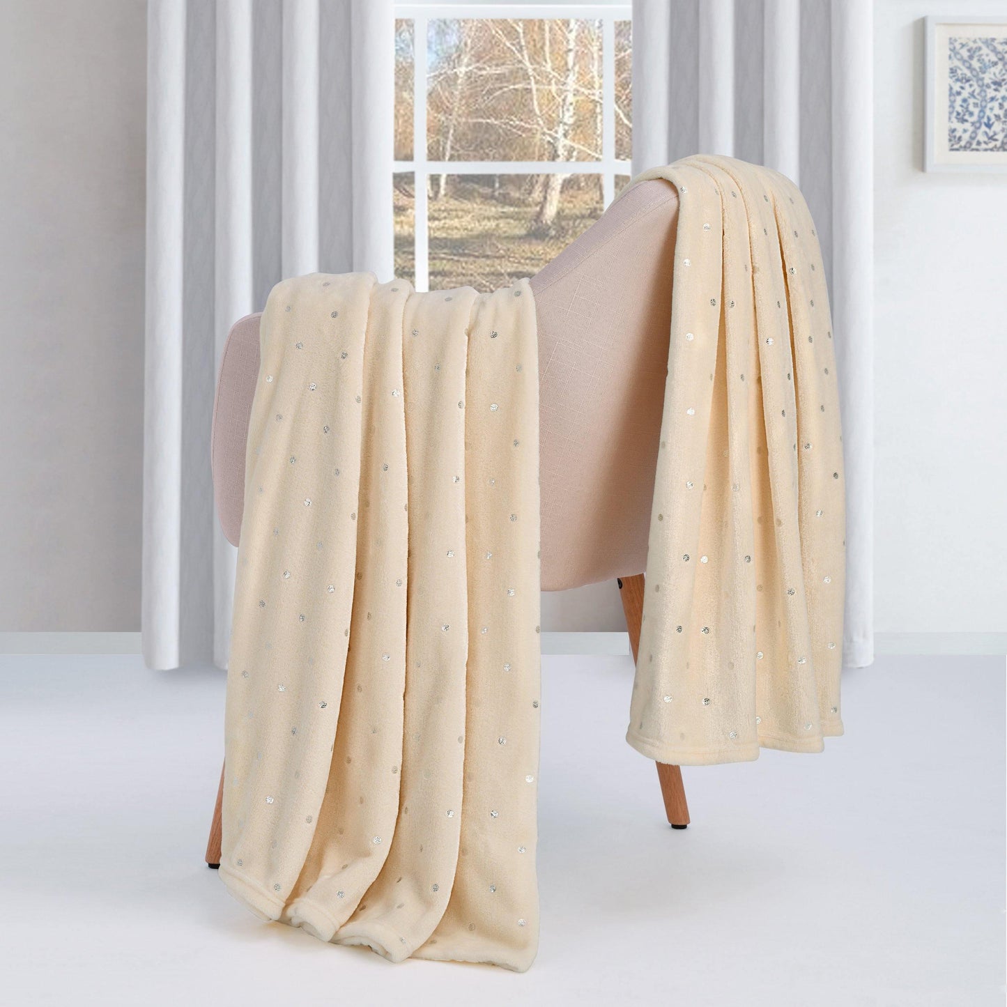Metallic Polka Dot Print Fleece Throw Blanket FredCo