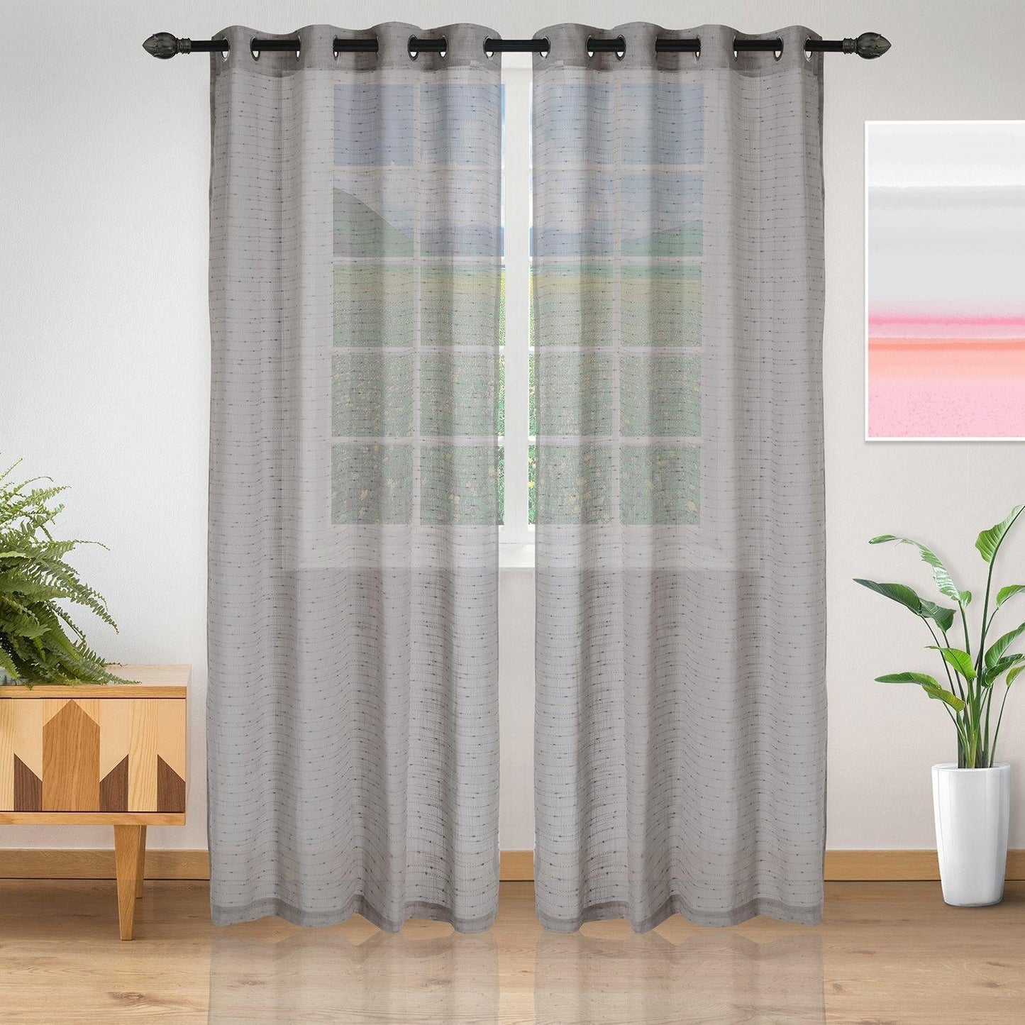 Meteorite Speckled Modern Sheer Grommet 2-Piece Curtain Panel Set FredCo