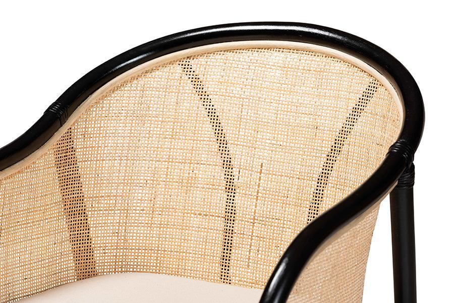 Miranda Modern Bohemian Two-Tone Black and Natural Brown Rattan 2-Piece Dining Chair Set FredCo