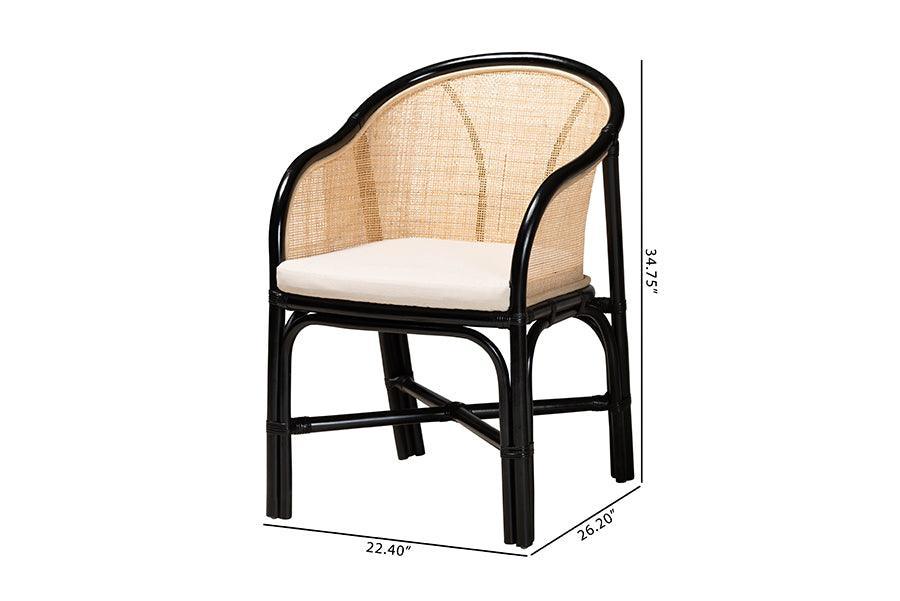 Miranda Modern Bohemian Two-Tone Black and Natural Brown Rattan 2-Piece Dining Chair Set FredCo