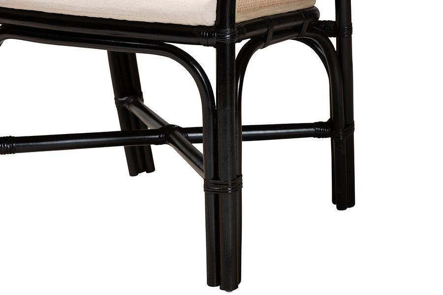 Miranda Modern Bohemian Two-Tone Black and Natural Brown Rattan 2-Piece Dining Chair Set FredCo
