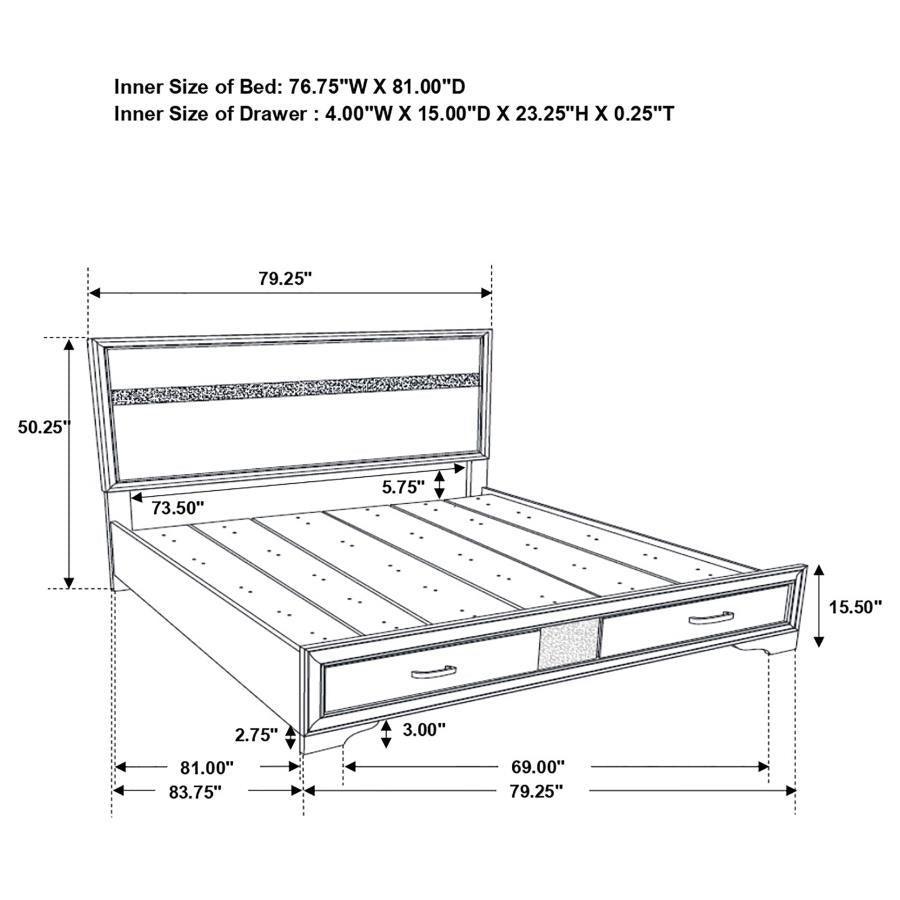 Miranda Platform Storage Bedroom Set Coaster Eastern King, 4 Piece FredCo