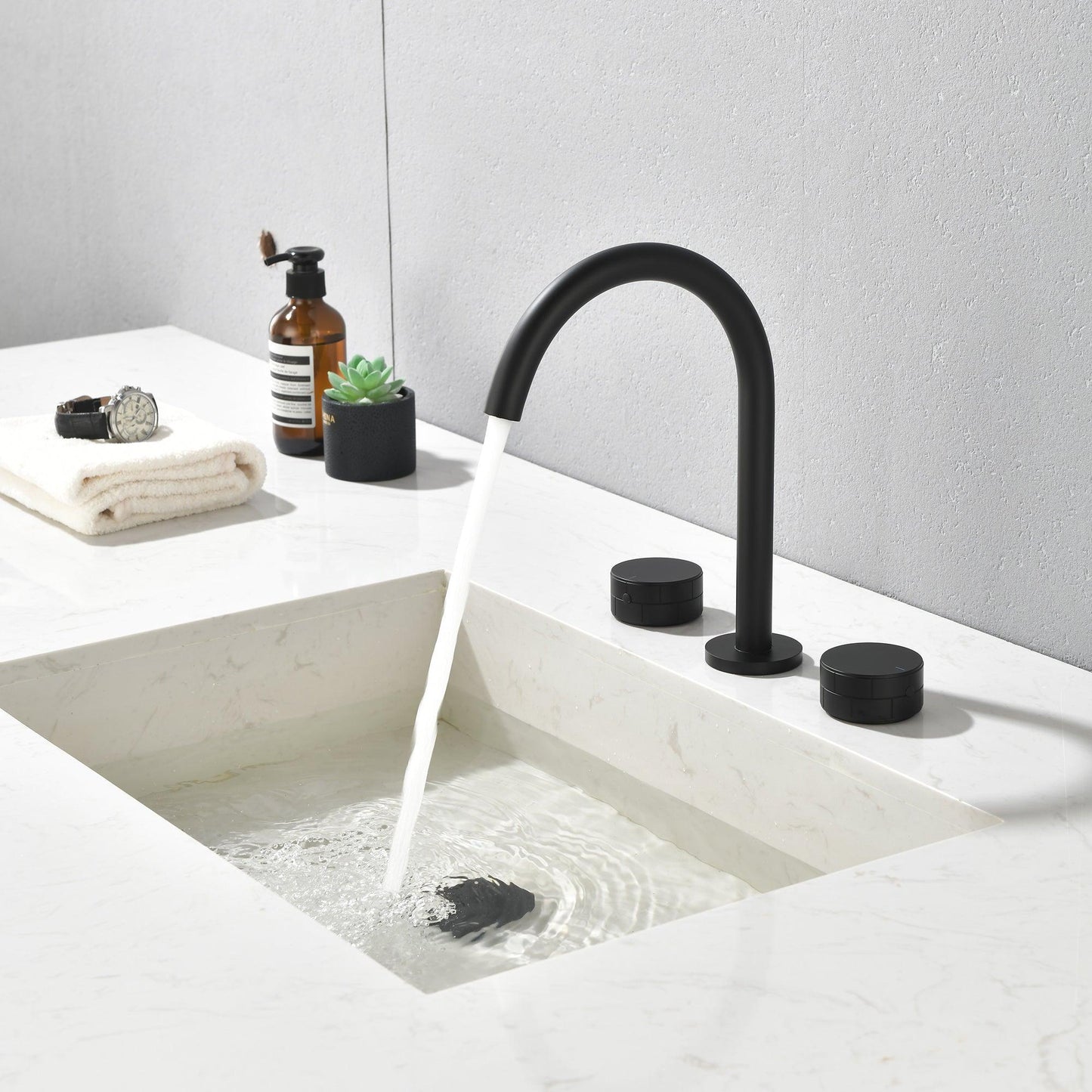 Modern Widespread Bathroom Faucet, Matte Black FredCo