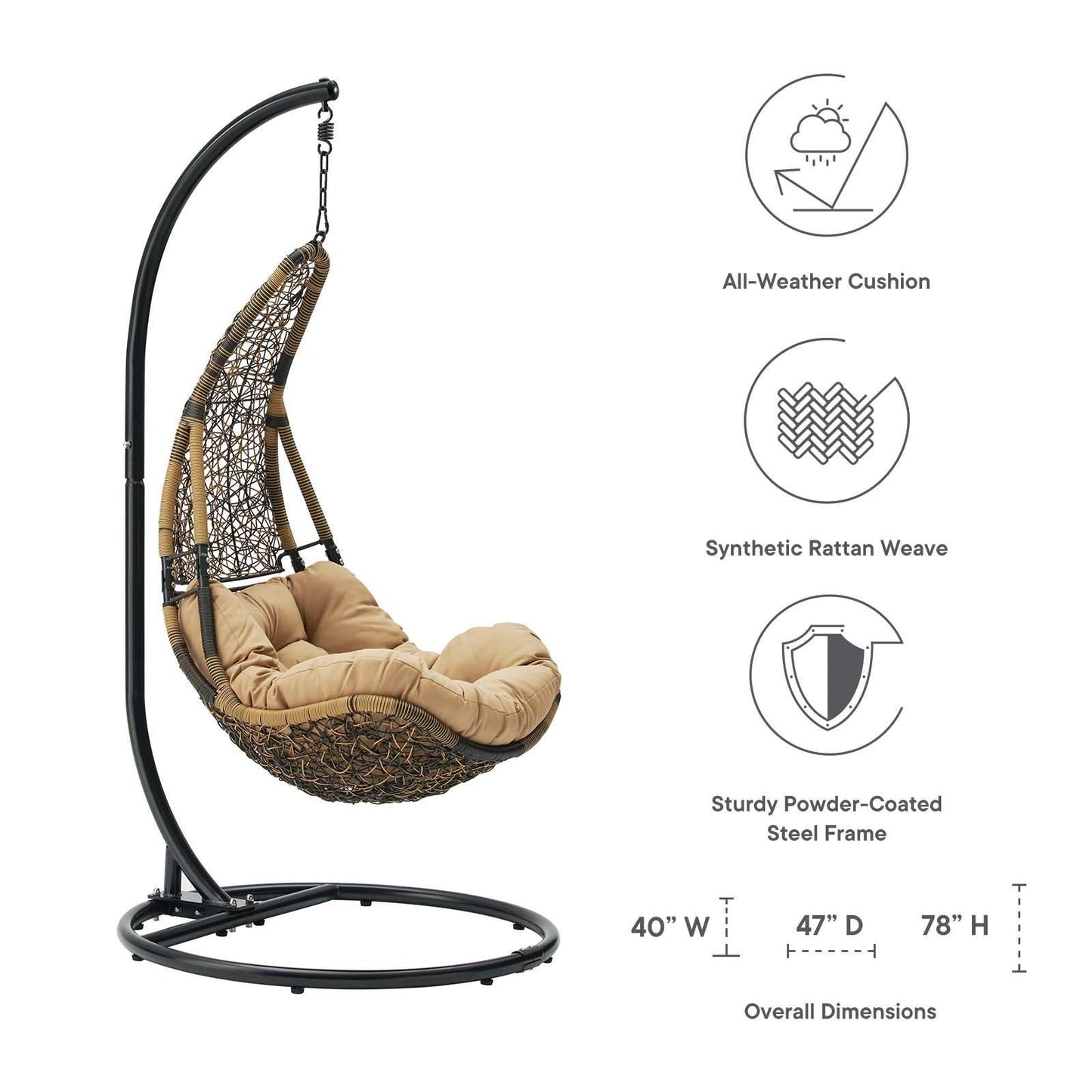 Modway Abate Wicker Rattan Outdoor Patio Swing Chair FredCo