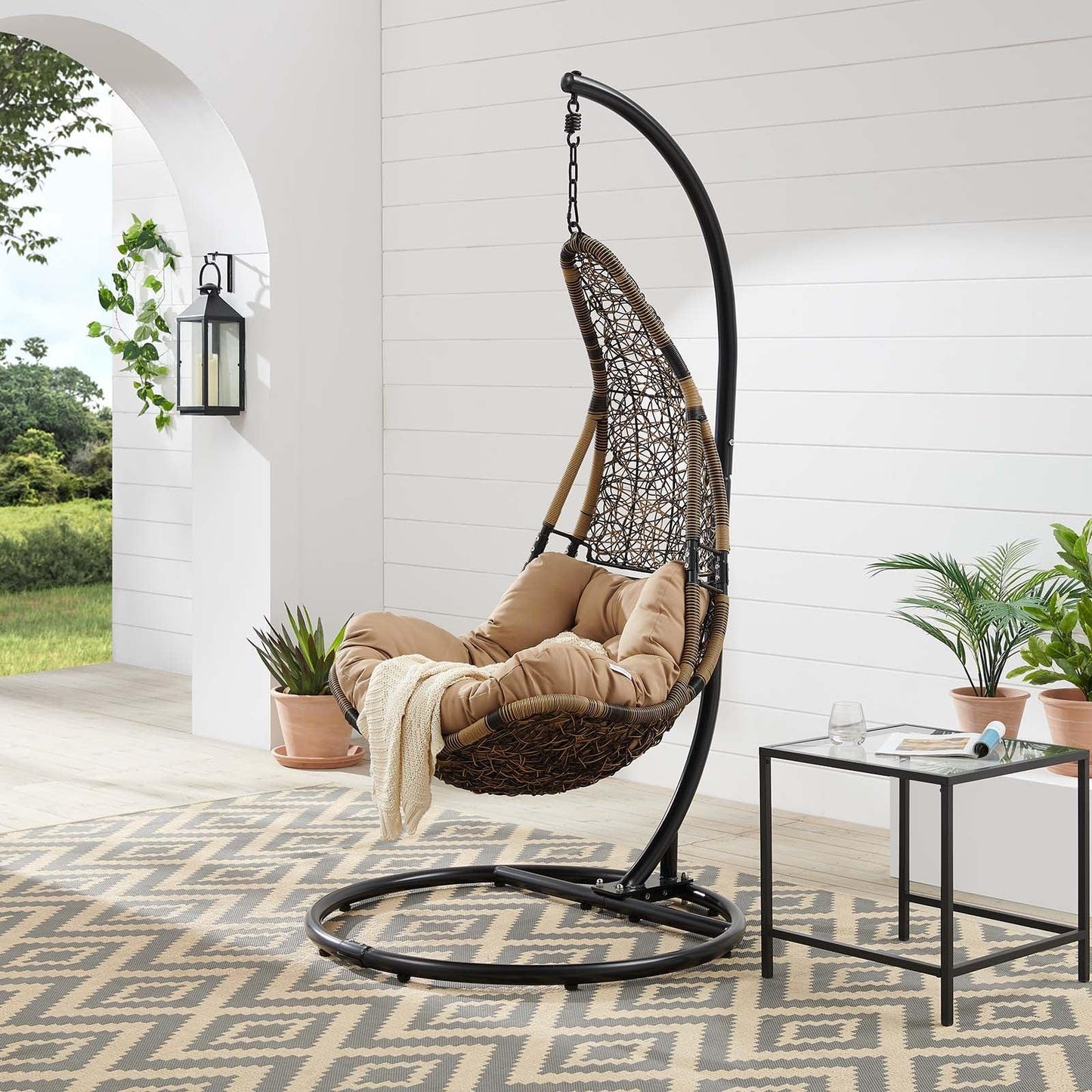 Modway Abate Wicker Rattan Outdoor Patio Swing Chair FredCo