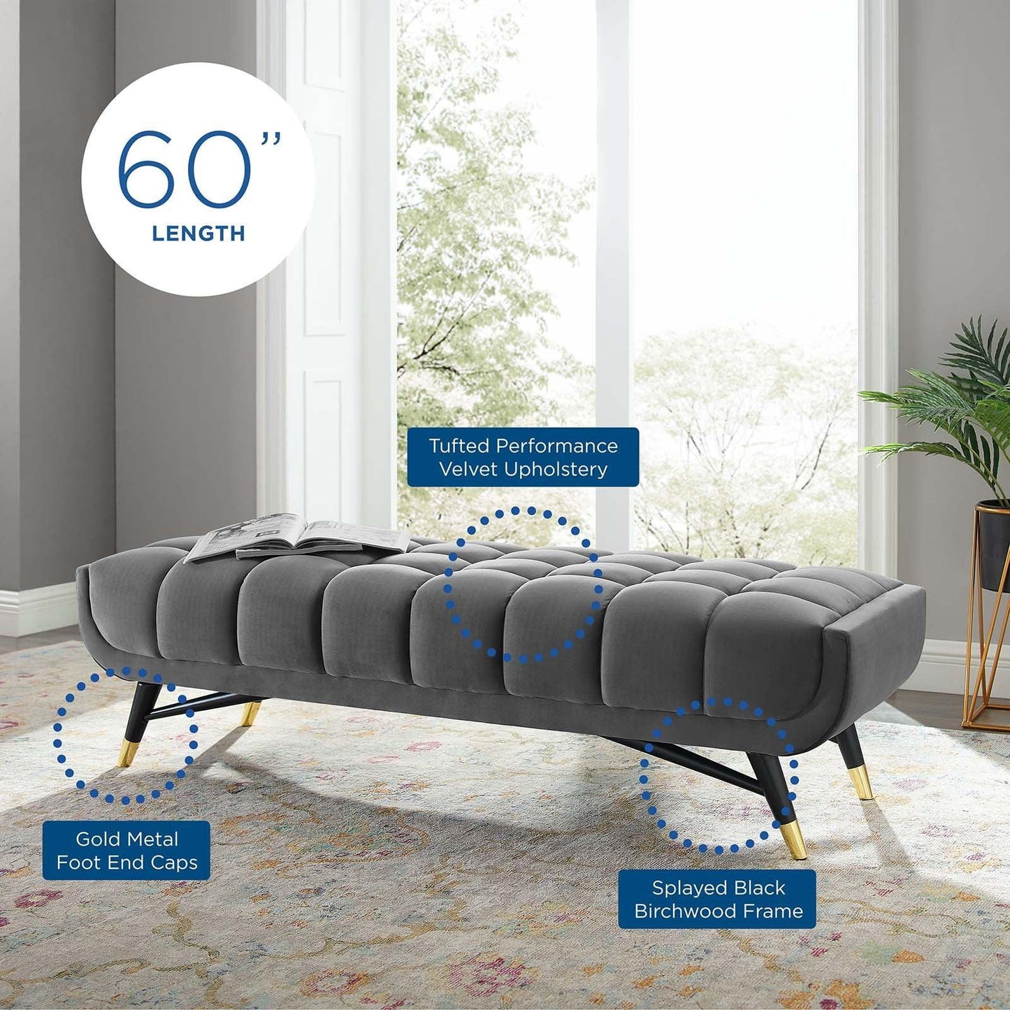 Modway Adept 60" Performance Velvet Bench FredCo
