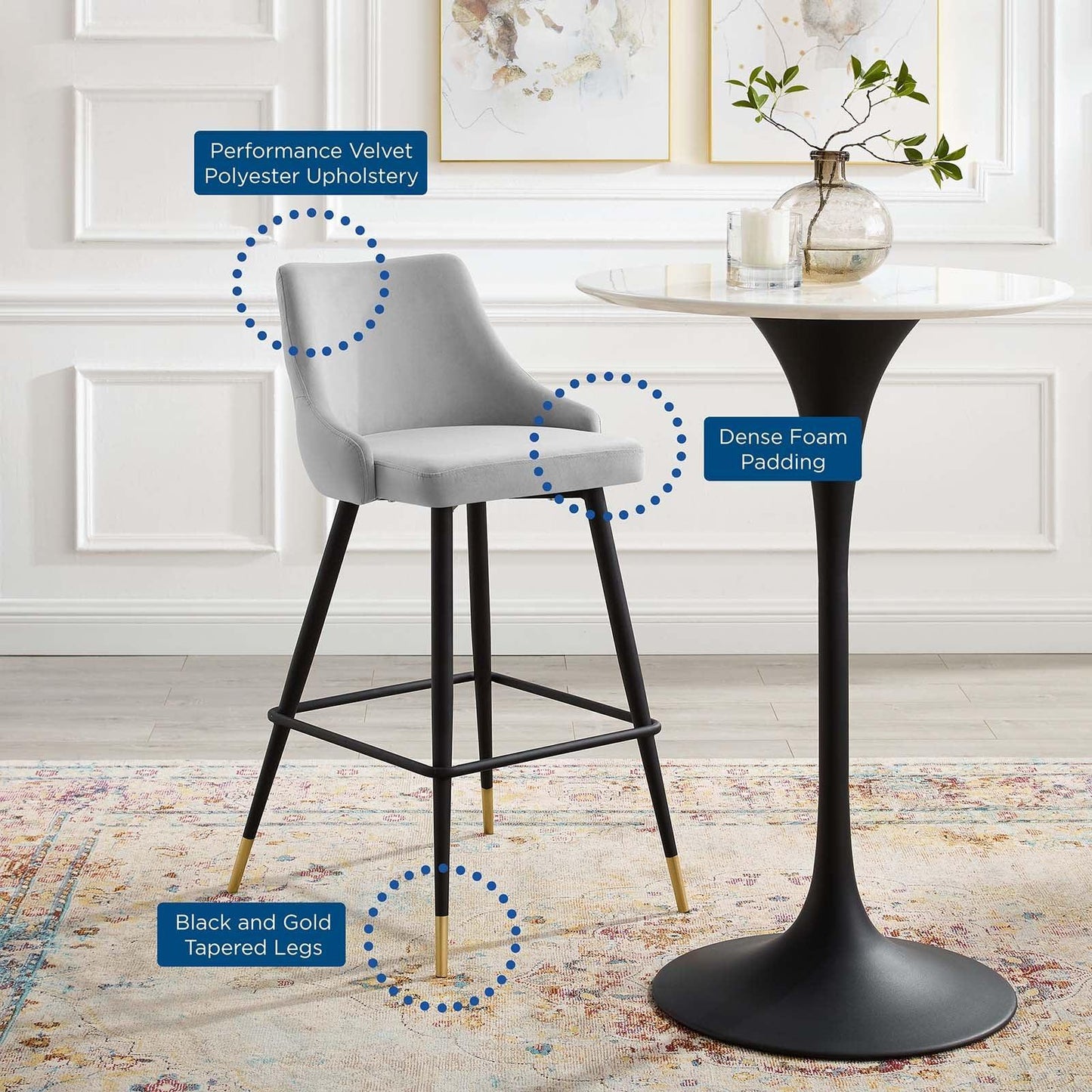Modway Adorn Performance Velvet Bar Stool Set of 2 FredCo